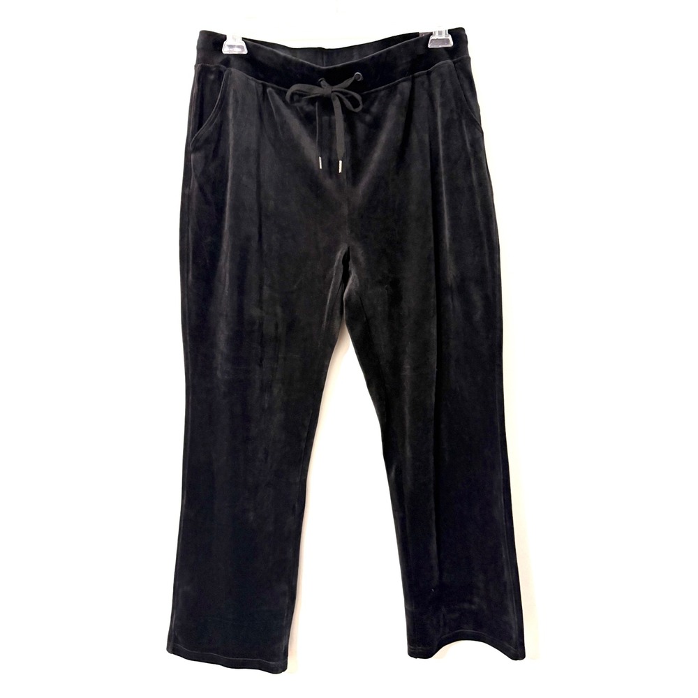 Gloria Vanderbilt Black Velour Lounge Pants Drawstring Straight Leg Large